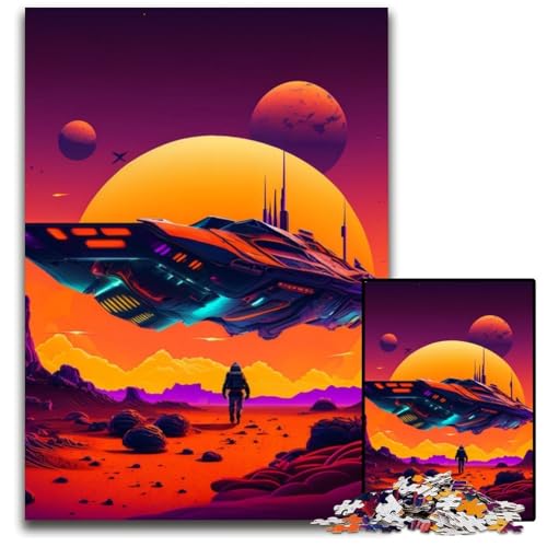 Neon-Raumschiff-Puzzle für Erwachsene, 1000 Teile, Holzpuzzle, Spaß für Zuhause, Geburtstagsgeschenk, Reisegeschenk, 50x75cm/19,68x29,52 Zoll von RZFWJL