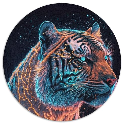 Neon Tiger 1000-teiliges Puzzle, rundes Puzzle 1000 Teile, Lernspielzeug für Teenager, Heim- und Bürodekoration, 67,5 x 67,5 cm von RZFWJL