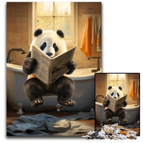 Panda liest Zeitung Puzzle für Erwachsene, 1000 Teile, Papppuzzle, anspruchsvolles Denkspiel für Teenager, interaktives Familienspiel, 26x38cm/10,23x14,96 Zoll von RZFWJL