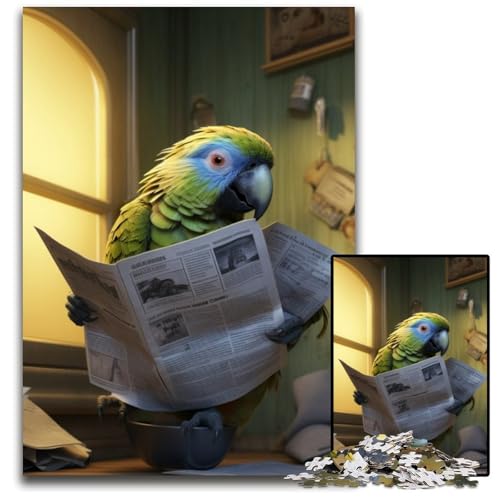 Papagei liest Zeitung Puzzle für Erwachsene, 1000 Teile, Puzzle für Erwachsene, perfekte Dekoration für Zuhause oder das Büro, 26x38cm/10,23x14,96 Zoll von RZFWJL