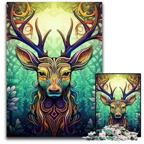 Psychedelische Hirschkunst-Puzzle für Erwachsene, 1000 Teile, Unmögliches Puzzle für Erwachsene, Denksportaufgabe, Spiel für Erwachsene, interaktive Familienaktivität, 26x38cm/10,23x14,96 Zoll von RZFWJL