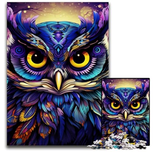Puzzle 1000 Teile, Bunte Eulen-Puzzles für Erwachsene, perfekt für Halloween, Weihnachten, Geburtstagsgeschenk, 50x75cm/19,68x29,52 Zoll von RZFWJL