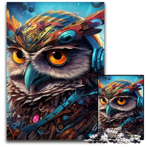 Puzzle 1000 Teile, Bunte Kunst-Eule, unmögliche Puzzles für Erwachsene, perfekt für Halloween, Weihnachten, Geburtstagsgeschenk, 50x75cm/19,68x29,52 Zoll von RZFWJL