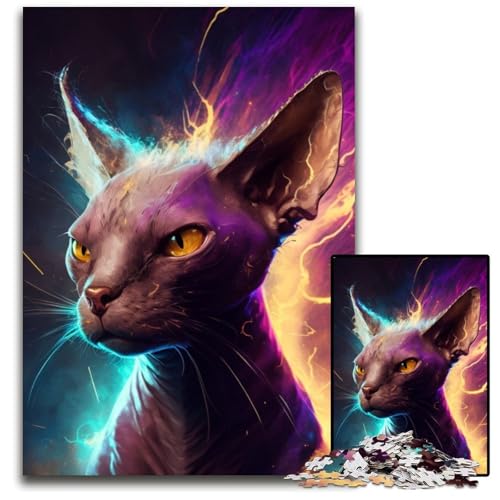 Puzzle 1000 Teile, Fantasie-Puzzle mit haarloser Katze, für Erwachsene, perfekt für Halloween, Weihnachten, Geburtstagsgeschenk, 50x75cm/19,68x29,52 Zoll von RZFWJL