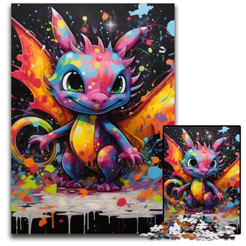 Puzzle 1000 Teile, Fliegender Drache, Graffiti-Malerei, unmögliche Puzzles für Erwachsene, perfekt für Halloween, Weihnachten, Geburtstagsgeschenk, 50x75cm/19,68x29,52 Zoll von RZFWJL