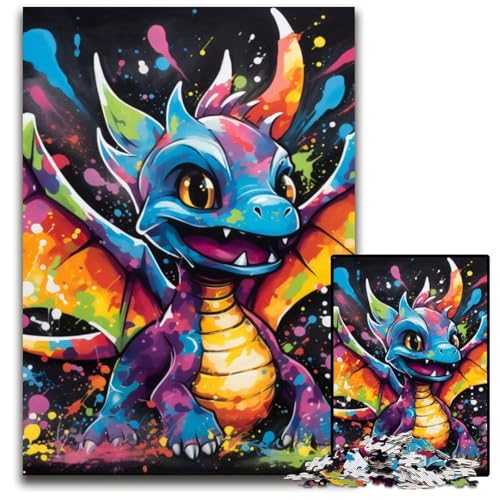 Puzzle 1000 Teile, Fliegender Drache, Graffiti-Malerei, unmögliche Puzzles für Erwachsene, perfekt für Halloween, Weihnachten, Geburtstagsgeschenk, 50x75cm/19,68x29,52 Zoll von RZFWJL