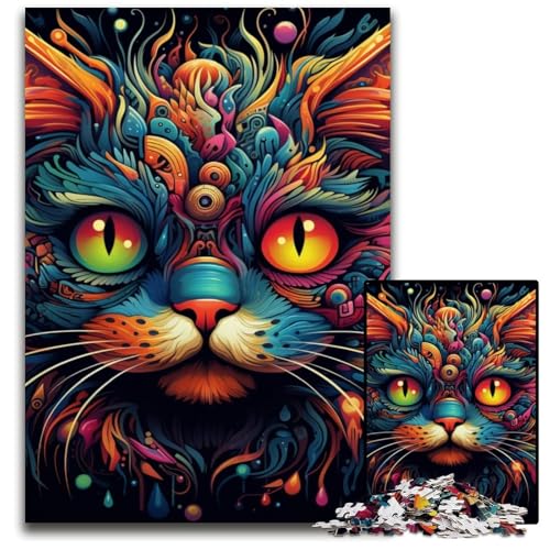Puzzle 1000 Teile, Katze, Unmögliches Puzzle für Erwachsene, Perfekt für Halloween, Weihnachten, Geburtstagsgeschenk, 50x75cm/19,68x29,52 Zoll von RZFWJL