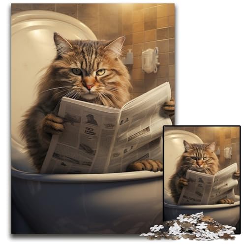 Puzzle 1000 Teile, Katze liest Zeitung, Unmögliches Puzzle für Erwachsene, Perfekt für Halloween, Weihnachten, Geburtstagsgeschenk, 50x75cm/19,68x29,52 Zoll von RZFWJL
