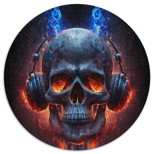 Puzzle 1000 Teile, Kopfhörer-Totenkopf, 1000-teiliges rundes Puzzle für Erwachsene, ideal für Teenager und Sammler, Reisegeschenk, Familienaktivität, 67,5 x 67,5 cm von RZFWJL