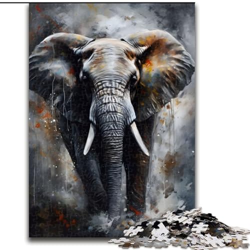 Puzzle 1000 Teile, Öl-Elefantenporträt, Puzzle aus Holz, perfekt für Familienspaß, Partyspiele, Geburtstagsparty-Geschenke, 1000 Teile(50x75cm) von RZFWJL