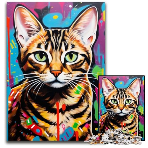 Puzzle 1000 Teile, Ozelot-Graffiti-Kunst, Puzzle für Erwachsene, anspruchsvolles Denkspiel, entspannendes Spielzeug für Teenager, 50x75cm/19,68x29,52 Zoll von RZFWJL