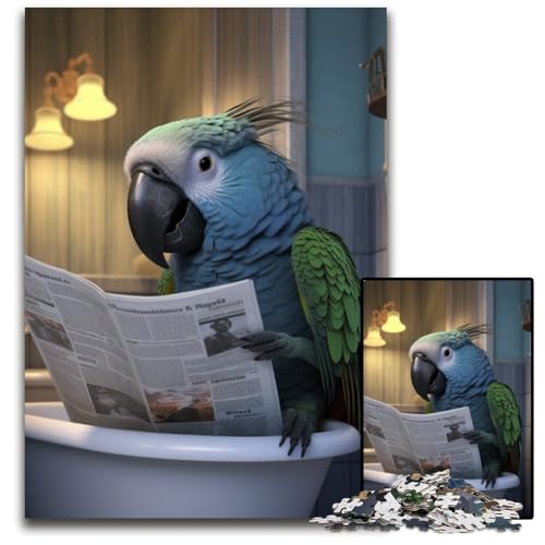 Puzzle 1000 Teile, Papagei liest Zeitung, interaktives Familienspiel, Bastelgeschenk mit farbenfrohen Kunstwerken, 26x38cm/10,23x14,96 Zoll von RZFWJL