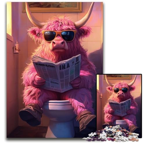 Puzzle 1000 Teile, Pink Yak Go Toilet, Unmögliches Puzzle für Erwachsene, perfekt für Halloween, Weihnachten, Geburtstagsgeschenk, 50x75cm/19,68x29,52 Zoll von RZFWJL