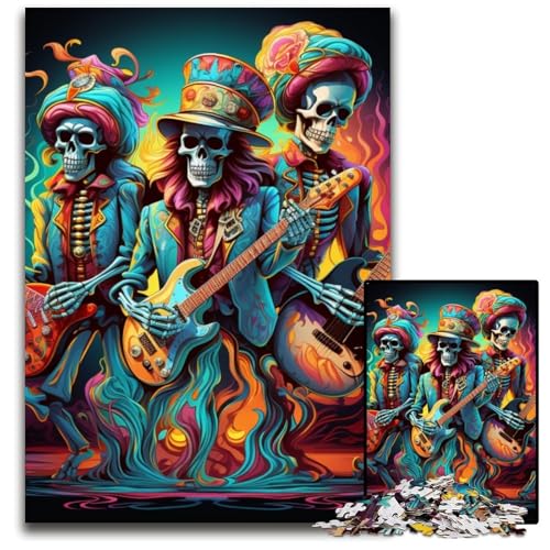 Puzzle 1000 Teile, Skelett spielt Gitarre, Unmögliches Puzzle für Erwachsene, Perfekt für Halloween, Weihnachten, Geburtstagsgeschenk, 50x75cm/19,68x29,52 Zoll von RZFWJL