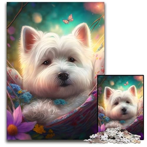 Puzzle 1000 Teile, Wunderschöne West Highland Terrier-Puzzles für Erwachsene, Perfekt für Halloween, Weihnachten, Geburtstagsgeschenk, 50x75cm/19,68x29,52 Zoll von RZFWJL