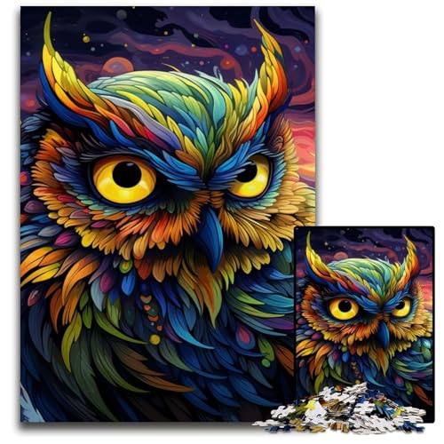 Puzzle 1000 Teile, farbenfrohe Eulen-Kunstpuzzles für Erwachsene, perfekt für Halloween, Weihnachten, Geburtstagsgeschenk, 50x75cm/19,68x29,52 Zoll von RZFWJL