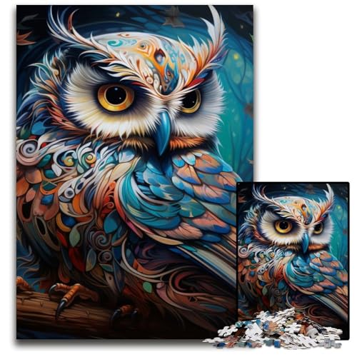 Puzzle 1000 Teile, farbenfrohe Eulen-Kunstpuzzles für Erwachsene, perfekt für Halloween, Weihnachten, Geburtstagsgeschenk, 50x75cm/19,68x29,52 Zoll von RZFWJL