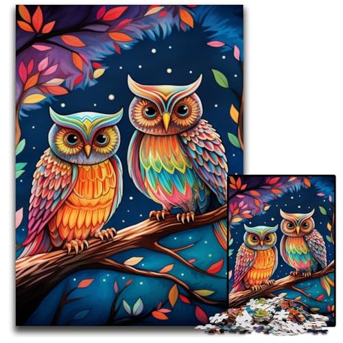 Puzzle 1000 Teile, farbenfrohe Kunst-Eule, anspruchsvolle Puzzles, perfekt für Teenager und Sammler, ideale Heimdekoration und Reisegeschenk, 50x75cm/19,68x29,52 Zoll von RZFWJL