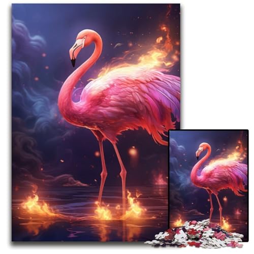 Puzzle 1000 Teile, farbenfrohes Flamingo-Kunst-Unmögliches Puzzle für Erwachsene, perfekt für Halloween, Weihnachten, Geburtstagsgeschenk, 50x75cm/19,68x29,52 Zoll von RZFWJL