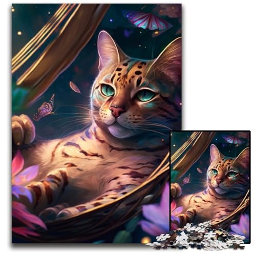 Puzzle 1000 Teile, wunderschöne Ozelot-Puzzles für Erwachsene, perfekt für Halloween, Weihnachten, Geburtstagsgeschenk, 50x75cm/19,68x29,52 Zoll von RZFWJL