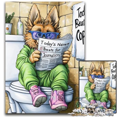 Puzzle 1000 Teile „Deutscher Schäferhund geht auf die Toilette“, unmögliche Puzzles für Erwachsene, perfekt für Halloween, Weihnachten, Geburtstagsgeschenk, 50x75cm/19,68x29,52 Zoll von RZFWJL