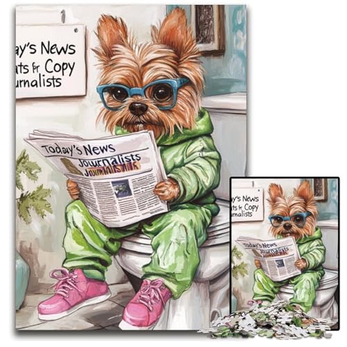 Puzzle 1000 Teile „Yorkshire Terrier Go Toilet“, interaktives Familienspiel, Bastelgeschenk mit farbenfrohen Kunstwerken, 50x75cm/19,68x29,52 Zoll von RZFWJL