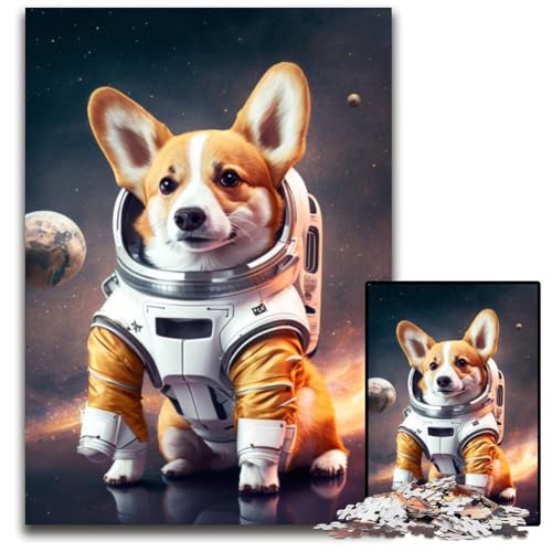 Puzzle 1000 Teile Astronaut Corgi Unmögliches Puzzle für Erwachsene Perfekt für Halloween, Weihnachten, Geburtstagsgeschenk 50x75cm/19,68x29,52 Zoll von RZFWJL