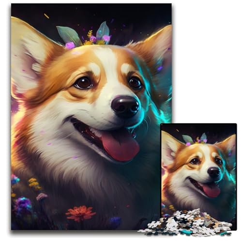 Puzzle 1000 Teile Blumen Corgi Puzzles für Erwachsene Perfekt für Halloween, Weihnachten, Geburtstagsgeschenk 50x75cm/19,68x29,52 Zoll von RZFWJL