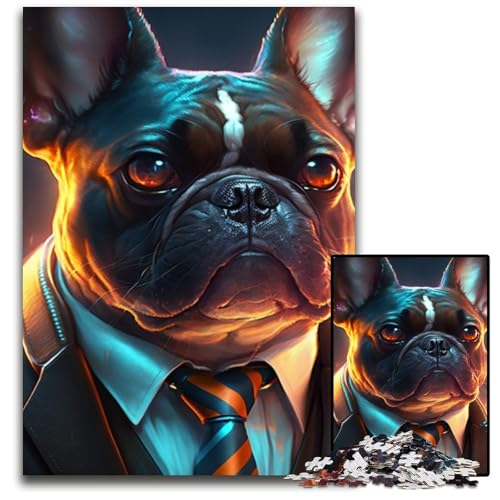 Puzzle 1000 Teile Boss Bulldog Unmögliches Puzzle für Erwachsene Perfekt für Halloween, Weihnachten, Geburtstagsgeschenk 50x75cm/19,68x29,52 Zoll von RZFWJL