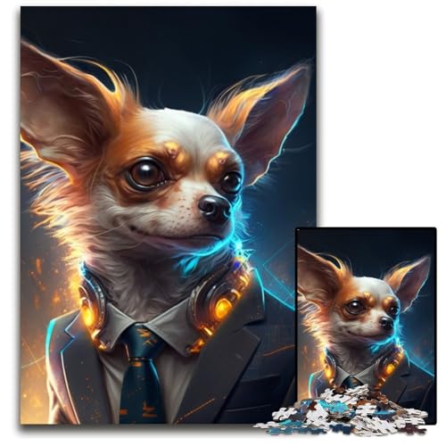 Puzzle 1000 Teile Boss Chihuahua Puzzles für Erwachsene Perfekt für Halloween, Weihnachten, Geburtstagsgeschenk 50x75cm/19,68x29,52 Zoll von RZFWJL