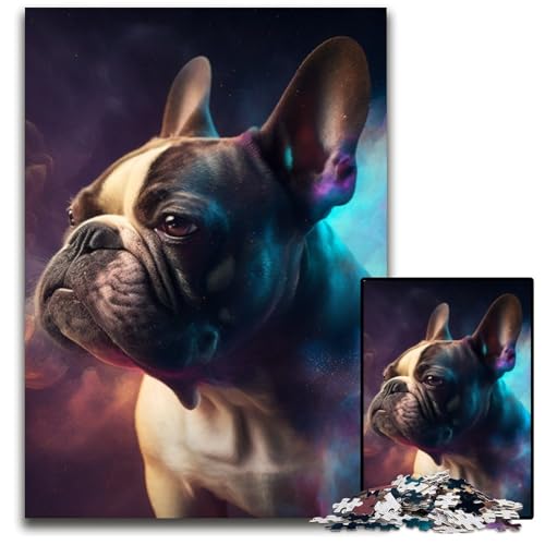 Puzzle 1000 Teile Bulldoggen-Puzzle für Erwachsene, perfekt für Halloween, Weihnachten, Geburtstagsgeschenk, 50x75cm/19,68x29,52 Zoll von RZFWJL