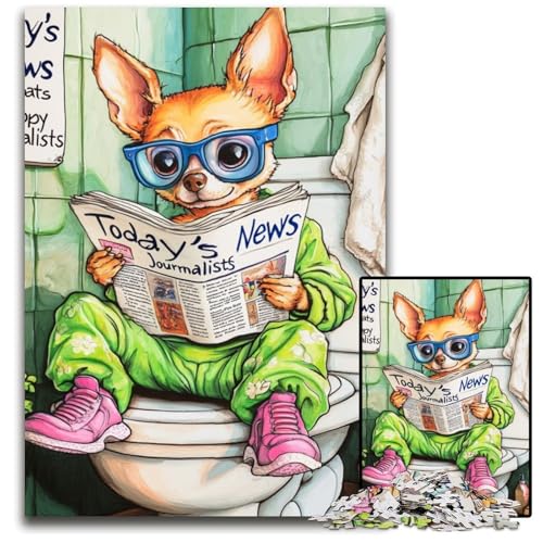 Puzzle 1000 Teile Chihuahua Go Toilet Unmögliches Puzzle für Erwachsene Perfekt für Halloween, Weihnachten, Geburtstagsgeschenk 50x75cm/19,68x29,52 Zoll von RZFWJL