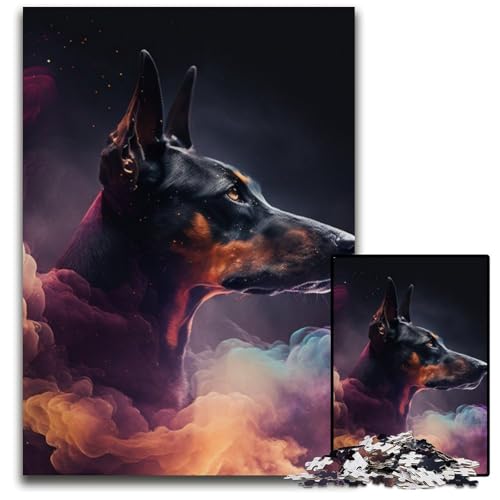 Puzzle 1000 Teile Dobermann-Nebel, Unmögliches Puzzle für Erwachsene, Perfekt für Halloween, Weihnachten, Geburtstagsgeschenk, 50x75cm/19,68x29,52 Zoll von RZFWJL