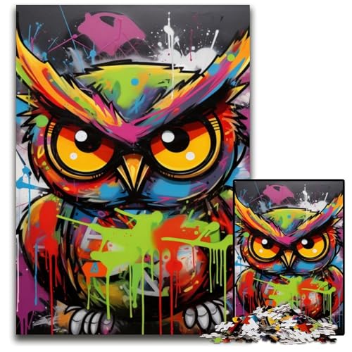 Puzzle 1000 Teile Eulen-Graffiti-Malerei, Unmögliches Puzzle für Erwachsene, Perfekt für Halloween, Weihnachten, Geburtstagsgeschenk, 50x75cm/19,68x29,52 Zoll von RZFWJL