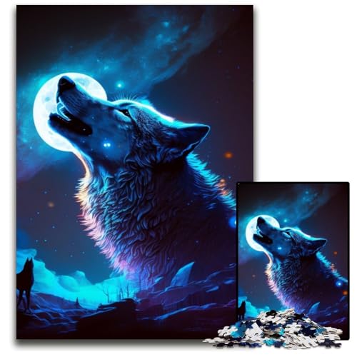 Puzzle 1000 Teile Fantasy Wolf Puzzles für Erwachsene Perfekt für Halloween, Weihnachten, Geburtstagsgeschenk 50x75cm/19,68x29,52 Zoll von RZFWJL