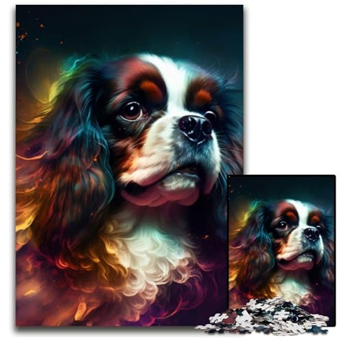 Puzzle 1000 Teile King Charles Spaniel Puzzle für Erwachsene, anspruchsvolles Denkspiel – entspannendes Spielzeug für Teenager, 26x38cm/10,23x14,96 Zoll von RZFWJL