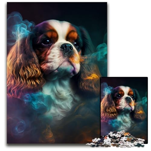 Puzzle 1000 Teile King Charles Spaniel Puzzles für Erwachsene Perfekt für Halloween, Weihnachten, Geburtstagsgeschenk 50x75cm/19,68x29,52 Zoll von RZFWJL