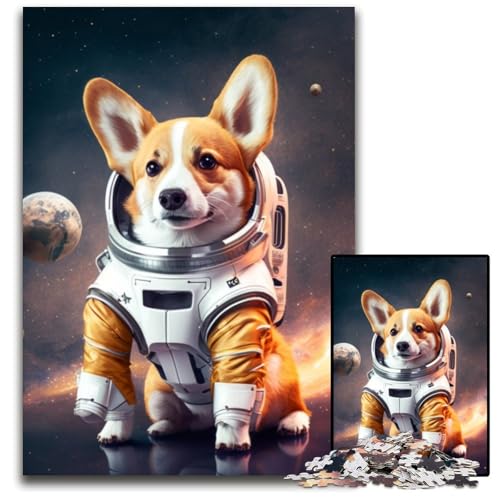 Puzzle 1000 Teile für Erwachsene, Astronauten-Corgi-Puzzles für Erwachsene, Geburtstagsgeschenkidee, anspruchsvolles Denkspiel, 26x38cm/10,23x14,96 Zoll von RZFWJL