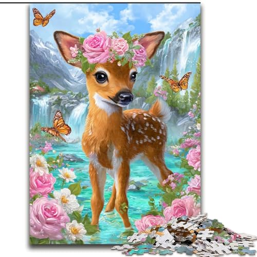 Puzzle 1000 Teile für Erwachsene, Blumen, Sikahirsch, Puzzle, Familienaktivitätsspiel für Teenager, anspruchsvolles Denkspiel, 50x75cm von RZFWJL
