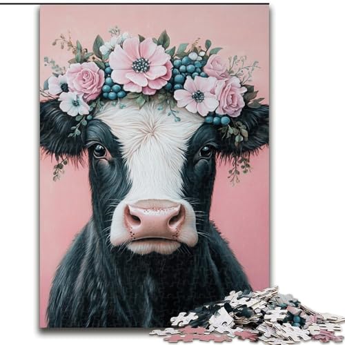 Puzzle 1000 Teile für Erwachsene, Blumen-Kuh-Puzzle, Familienaktivität, einzigartiges Geschenk für Feiertage und Geburtstage, 50x75cm von RZFWJL