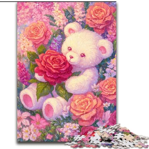 Puzzle 1000 Teile für Erwachsene, Blumen-Teddybär-Puzzle, anspruchsvolles Denkspiel, Familienaktivität, Heimdekoration, 50x75cm von RZFWJL