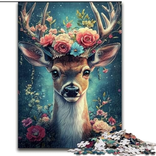Puzzle 1000 Teile für Erwachsene, Blumen- und Hirsch-Puzzle, Familienaktivitätsspiel für Teenager, anspruchsvolles Denkspiel, 50x75cm von RZFWJL