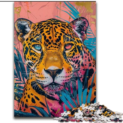 Puzzle 1000 Teile für Erwachsene, Blumen und Leoparden, Lernspielzeug, einzigartige Geburtstags- und Geschenkideen für Kinder ab 14 Jahren (Größe 50x75cm) von RZFWJL