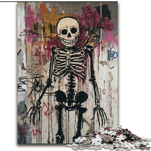 Puzzle 1000 Teile für Erwachsene, Blumen und Totenköpfe im Basquiat-Stil, für 14+, anspruchsvolles Spiel als Geschenk für die ganze Familie und Freunde (Größe 50x75cm) von RZFWJL
