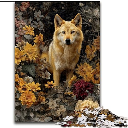 Puzzle 1000 Teile für Erwachsene, Blumen und Wölfe, Lernspielzeug, einzigartige Geburtstags- und Geschenkideen für Kinder ab 14 Jahren (Größe 50x75cm) von RZFWJL