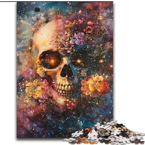 Puzzle 1000 Teile für Erwachsene, Blumenschädel, Spielzeug, Lernspiele, Stressabbau, tolle Geschenke und Spielzeuge (Größe 50x75cm) von RZFWJL