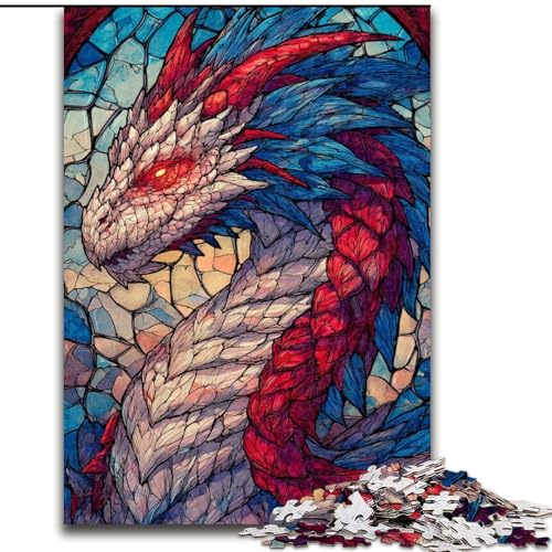 Puzzle 1000 Teile für Erwachsene, Buntglas-Drache, für 14+, anspruchsvolles Spiel als Geschenk für die ganze Familie und Freunde (Größe 50x75cm) von RZFWJL