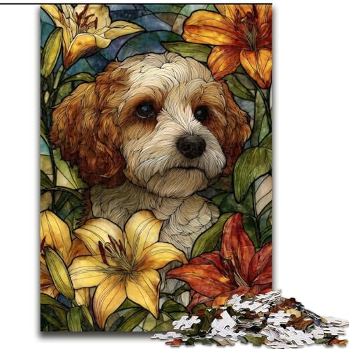 Puzzle 1000 Teile für Erwachsene, Buntglashund, Lernspielzeug, einzigartige Geburtstags- und Geschenkideen für Kinder ab 14 Jahren (Größe 26x38cm) von RZFWJL