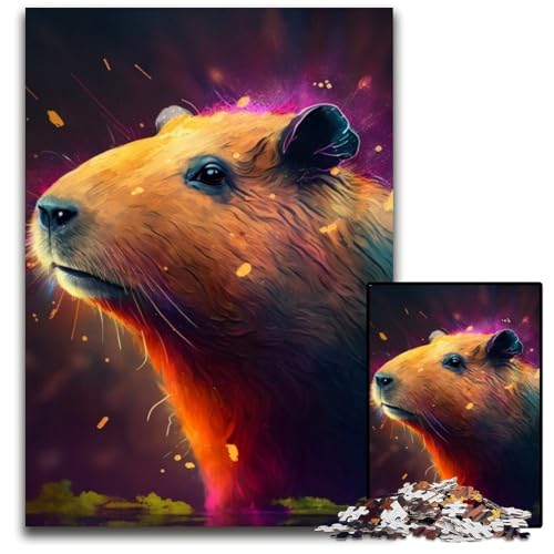 Puzzle 1000 Teile für Erwachsene, Capybara-Holzpuzzle für Erwachsene, perfekt für Familienspaß an Weihnachten, Thanksgiving, Geburtstagen und Ostern, 50x75cm/19,68x29,52 Zoll von RZFWJL