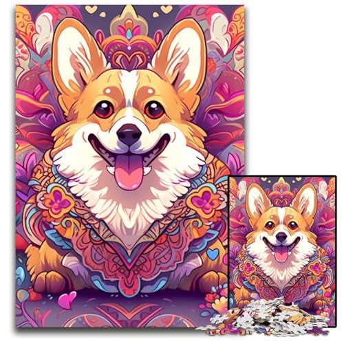 Puzzle 1000 Teile für Erwachsene, Corgi-Holzpuzzle für Erwachsene, perfekt für Familienspaß an Weihnachten, Thanksgiving, Geburtstagen und Ostern, 50x75cm/19,68x29,52 Zoll von RZFWJL
